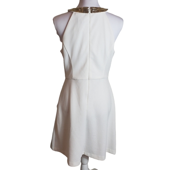 Jessica Simpson White Dress Size 8 Gold Stud Collar Racerback Cocktail Party - Picture 4 of 13